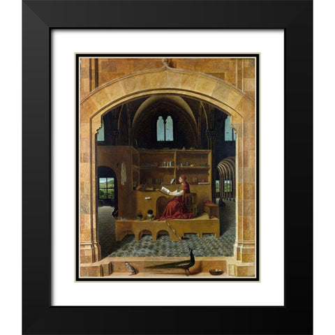 Saint Jerome in his Study Black Modern Wood Framed Art Print with Double Matting by da Messina, Antonello