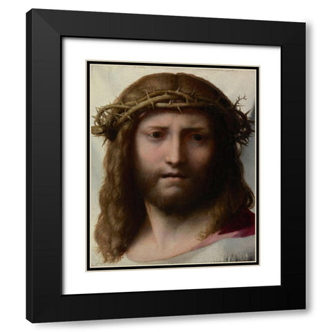 Head of Christ Black Modern Wood Framed Art Print with Double Matting by Correggio