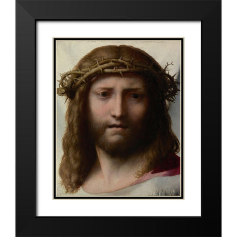 Head of Christ Black Modern Wood Framed Art Print with Double Matting by Correggio
