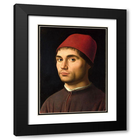 Portrait of a Man Black Modern Wood Framed Art Print with Double Matting by da Messina, Antonello