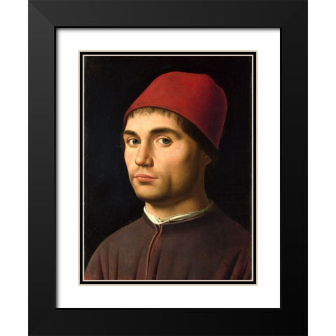 Portrait of a Man Black Modern Wood Framed Art Print with Double Matting by da Messina, Antonello