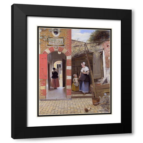 The Courtyard of a House in Delft Black Modern Wood Framed Art Print with Double Matting by de Hooch, Pieter
