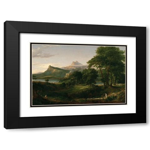The Course of Empire The Arcadian or Pastoral State Black Modern Wood Framed Art Print with Double Matting by Cole, Thomas