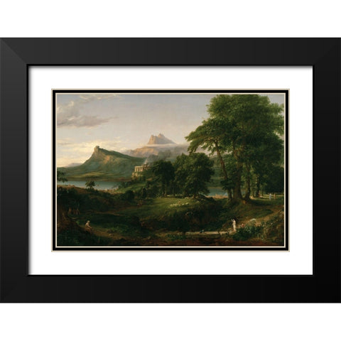 The Course of Empire The Arcadian or Pastoral State Black Modern Wood Framed Art Print with Double Matting by Cole, Thomas