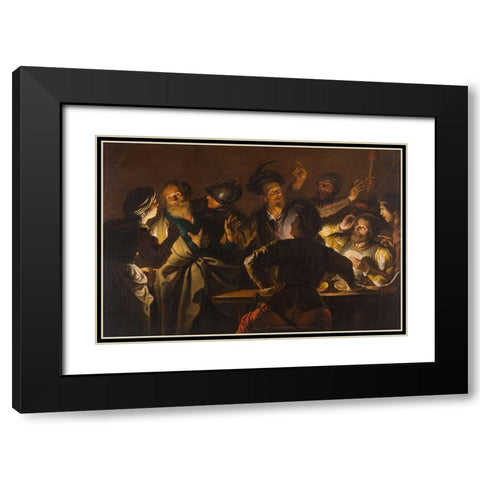 The Denial of St. Peter Black Modern Wood Framed Art Print with Double Matting by Seghers, Gerard