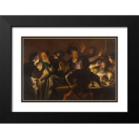 The Denial of St. Peter Black Modern Wood Framed Art Print with Double Matting by Seghers, Gerard