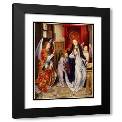 The Annunciation Black Modern Wood Framed Art Print with Double Matting by Memling, Hans