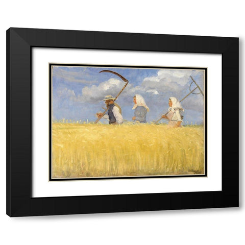 Harvesters Black Modern Wood Framed Art Print with Double Matting by Ancher, Anna