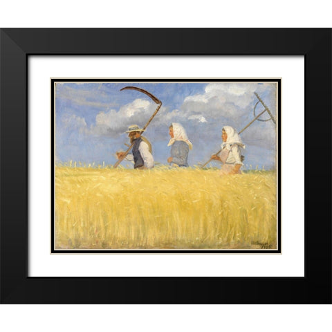 Harvesters Black Modern Wood Framed Art Print with Double Matting by Ancher, Anna