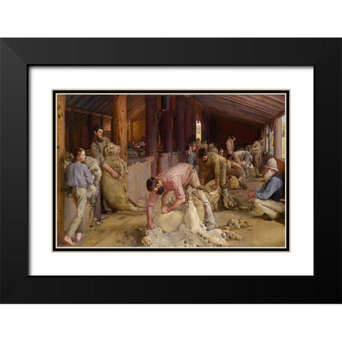 Shearing the Rams Black Modern Wood Framed Art Print with Double Matting by Roberts, Tom