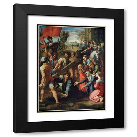 Christ Falling on the Way to Calvary Black Modern Wood Framed Art Print with Double Matting by Raphael