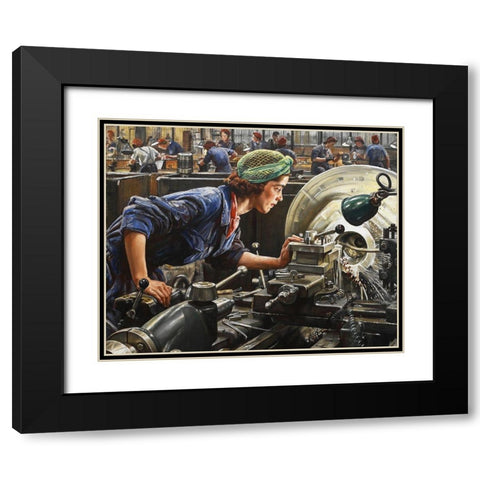 Ruby Loftus Screwing a Breech-ring Black Modern Wood Framed Art Print with Double Matting by Knight, Laura