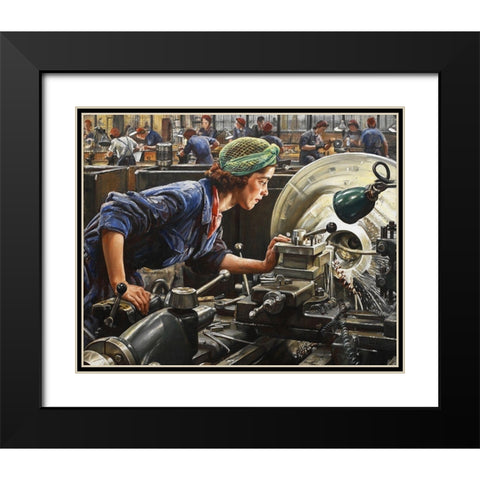 Ruby Loftus Screwing a Breech-ring Black Modern Wood Framed Art Print with Double Matting by Knight, Laura