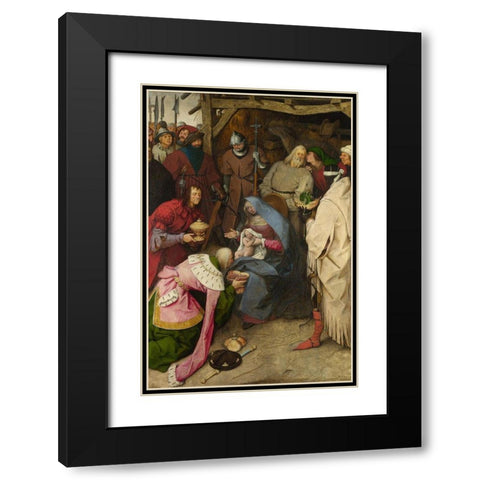 The Adoration of the Kings Black Modern Wood Framed Art Print with Double Matting by Bruegel the Elder, Pieter