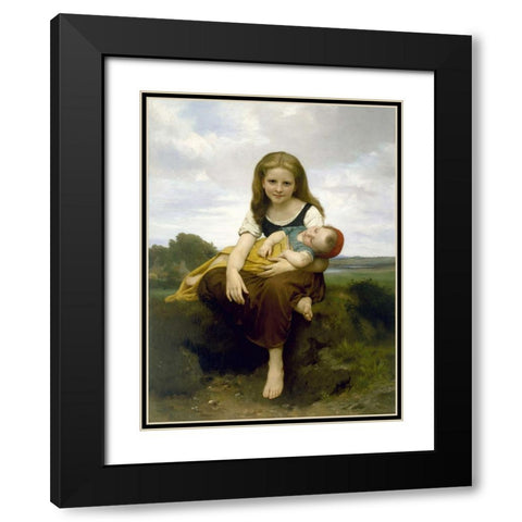 The Elder Sister Black Modern Wood Framed Art Print with Double Matting by Bouguereau, William-Adolphe