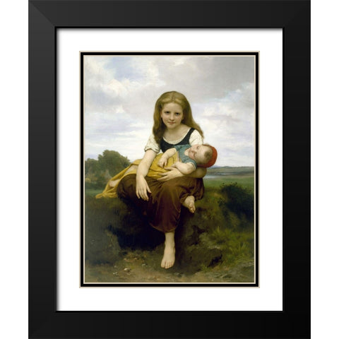 The Elder Sister Black Modern Wood Framed Art Print with Double Matting by Bouguereau, William-Adolphe