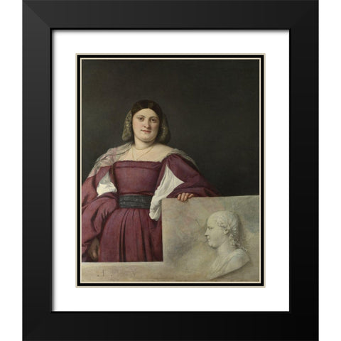 La Schiavona Black Modern Wood Framed Art Print with Double Matting by Titian