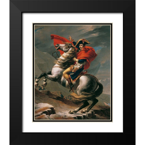 Napoleon Crossing the Alps Black Modern Wood Framed Art Print with Double Matting by David, Jacques-Louis