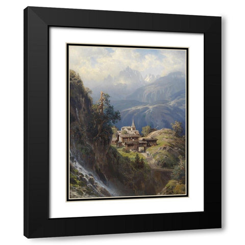 Village in the Bernese Alps Black Modern Wood Framed Art Print with Double Matting by Mosengel, Adolf