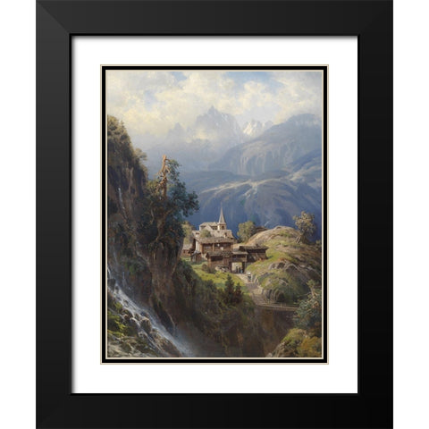 Village in the Bernese Alps Black Modern Wood Framed Art Print with Double Matting by Mosengel, Adolf