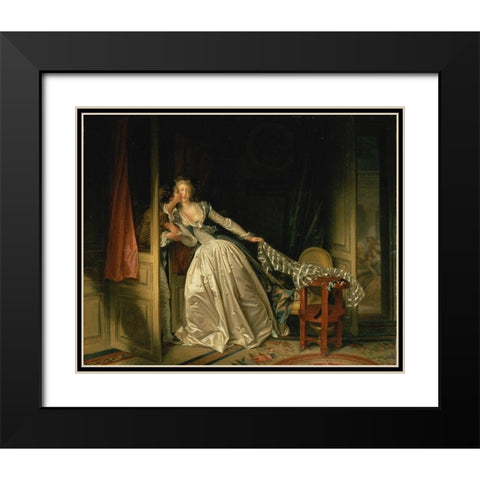 The Stolen Kiss Black Modern Wood Framed Art Print with Double Matting by Fragonard, Jean-Honore