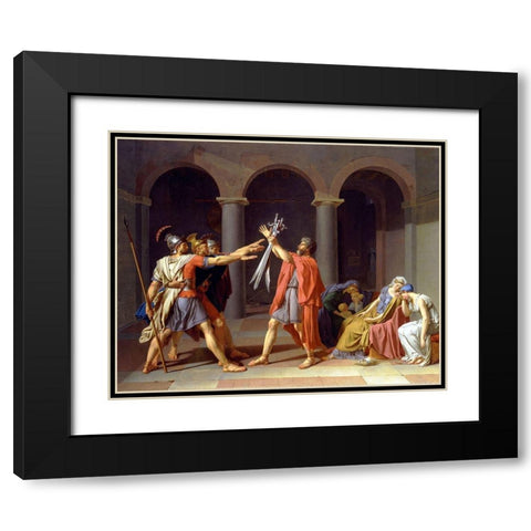 Oath of the Horatii Black Modern Wood Framed Art Print with Double Matting by David, Jacques-Louis