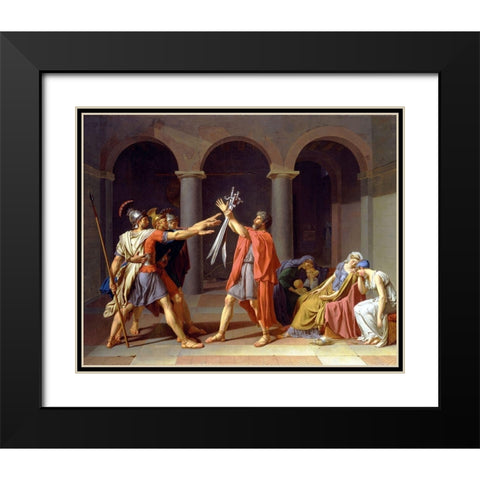 Oath of the Horatii Black Modern Wood Framed Art Print with Double Matting by David, Jacques-Louis