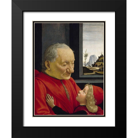 An Old Man and his Grandson Black Modern Wood Framed Art Print with Double Matting by Ghirlandaio, Domenico