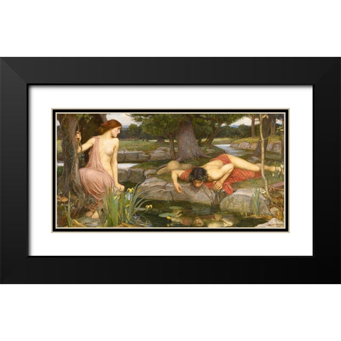 Echo and Narcissus Black Modern Wood Framed Art Print with Double Matting by Waterhouse, John William