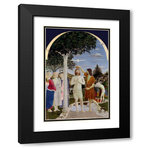The Baptism of Christ Black Modern Wood Framed Art Print with Double Matting by della Francesca, Piero