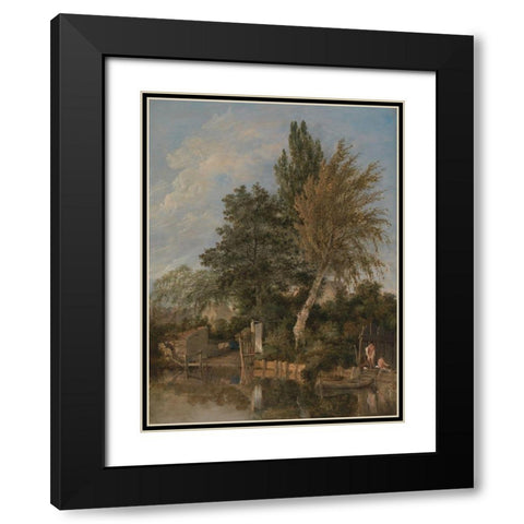 Boys Bathing on theÂ River Wensum, Norwich Black Modern Wood Framed Art Print with Double Matting by Crome, John