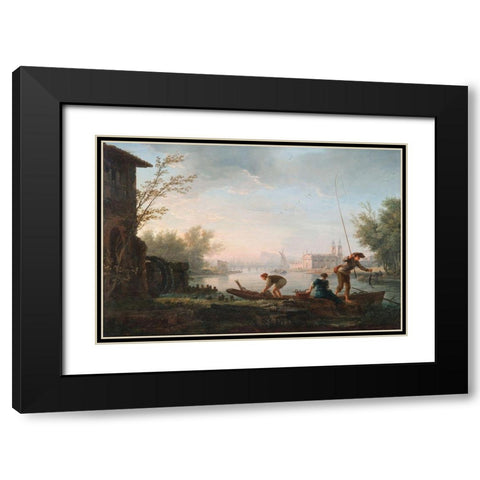 Four Times of the Day, Morning Black Modern Wood Framed Art Print with Double Matting by Vernet, Claude Joseph