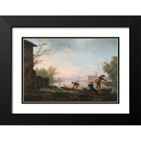 Four Times of the Day, Morning Black Modern Wood Framed Art Print with Double Matting by Vernet, Claude Joseph