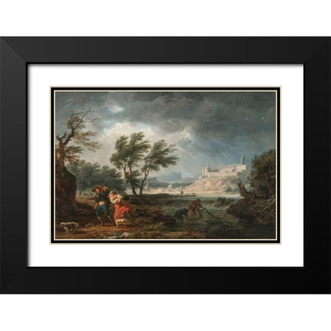Four Times of the Day, Midday Black Modern Wood Framed Art Print with Double Matting by Vernet, Claude Joseph