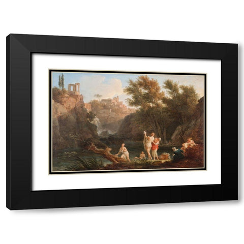 Four Times of the Day, Evening Black Modern Wood Framed Art Print with Double Matting by Vernet, Claude Joseph