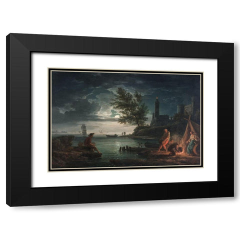 Four Times of the Day, Night Black Modern Wood Framed Art Print with Double Matting by Vernet, Claude Joseph