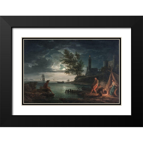 Four Times of the Day, Night Black Modern Wood Framed Art Print with Double Matting by Vernet, Claude Joseph