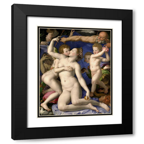 Venus, Cupid, Folly and Time Black Modern Wood Framed Art Print with Double Matting by Bronzino
