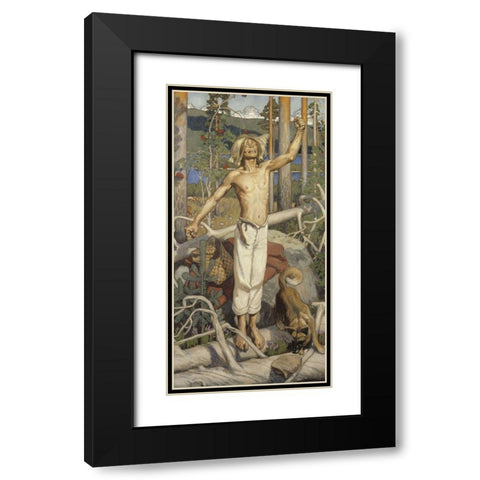 KullervoÂ Cursing Black Modern Wood Framed Art Print with Double Matting by Gallen-Kallela, Akseli