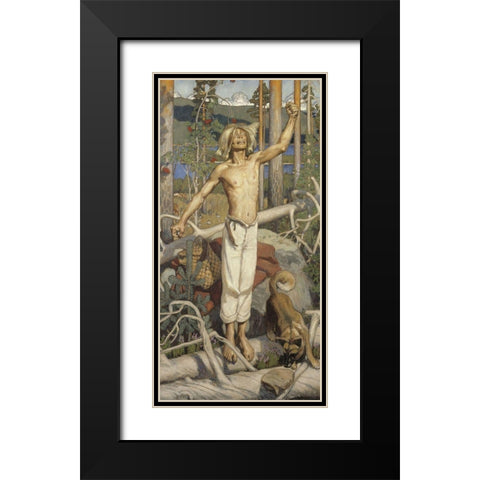 KullervoÂ Cursing Black Modern Wood Framed Art Print with Double Matting by Gallen-Kallela, Akseli