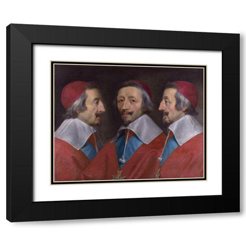 Triple Portrait of Cardinal de Richelieu Black Modern Wood Framed Art Print with Double Matting by de Champaigne, Philippe