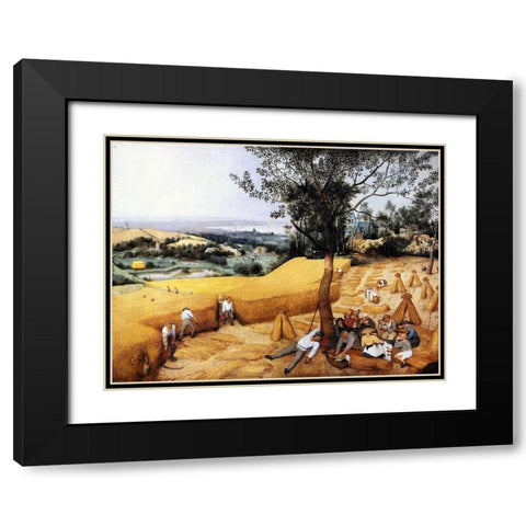 The Harvesters Black Modern Wood Framed Art Print with Double Matting by Bruegel the Elder, Pieter