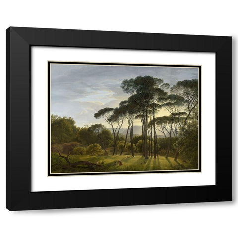Italian Landscape with Umbrella Pines Black Modern Wood Framed Art Print with Double Matting by Voogd, Hendrik