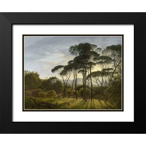 Italian Landscape with Umbrella Pines Black Modern Wood Framed Art Print with Double Matting by Voogd, Hendrik