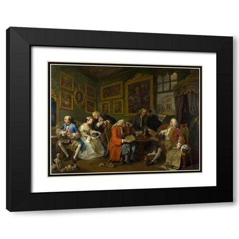Marriage A la Mode 1 The Marriage Settlement Black Modern Wood Framed Art Print with Double Matting by Hogarth, William