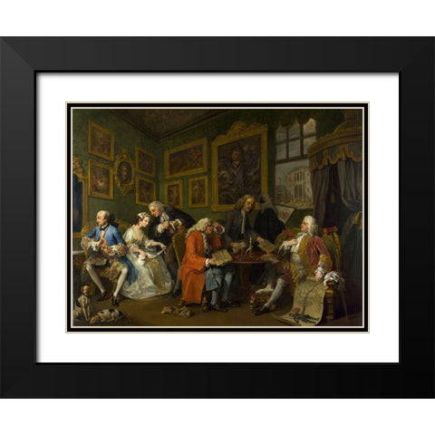 Marriage A la Mode 1 The Marriage Settlement Black Modern Wood Framed Art Print with Double Matting by Hogarth, William