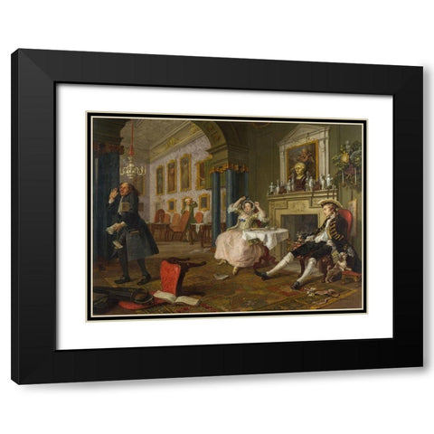 Marriage A la Mode 2 The Tete a Tete Black Modern Wood Framed Art Print with Double Matting by Hogarth, William