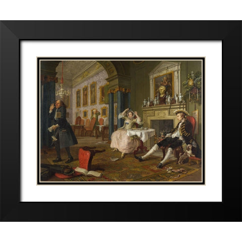 Marriage A la Mode 2 The Tete a Tete Black Modern Wood Framed Art Print with Double Matting by Hogarth, William