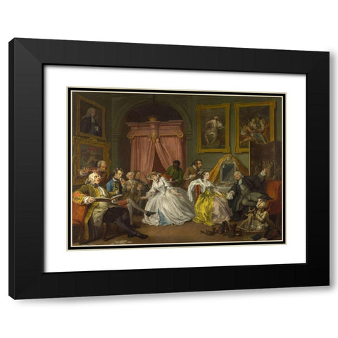 Marriage A la Mode 4 The Toilette Black Modern Wood Framed Art Print with Double Matting by Hogarth, William