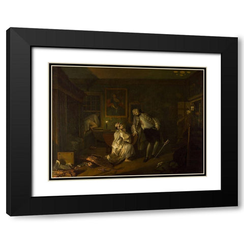 Marriage A la Mode 5 The Bagnio Black Modern Wood Framed Art Print with Double Matting by Hogarth, William